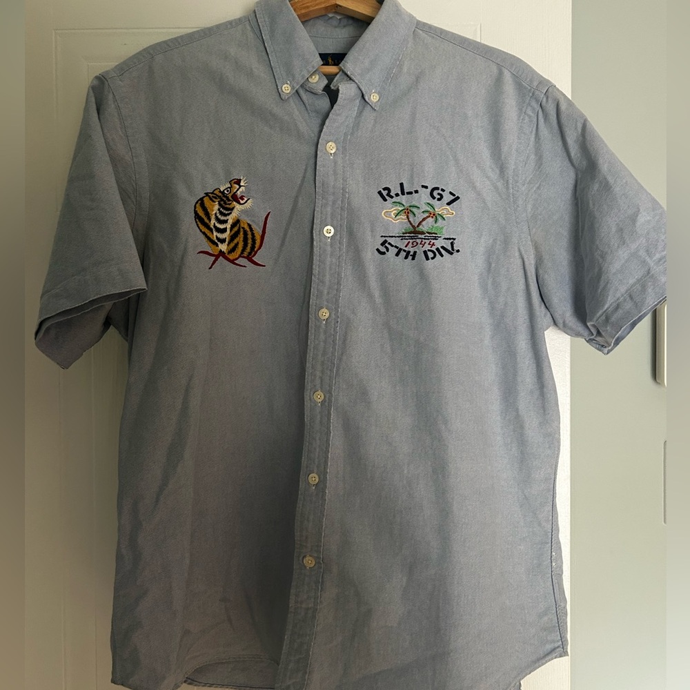 VINTAGE SPECIAL EDITION Ralph Lauren Light Blue Embroidered Short-Sleeve Oxford